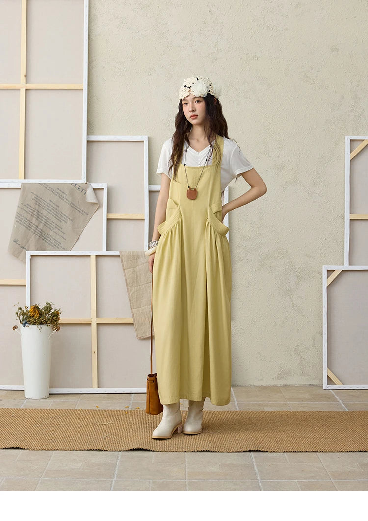 Mishow Lemon-Yellow Cargo Pocket Square Neck Dress MXE35L2302