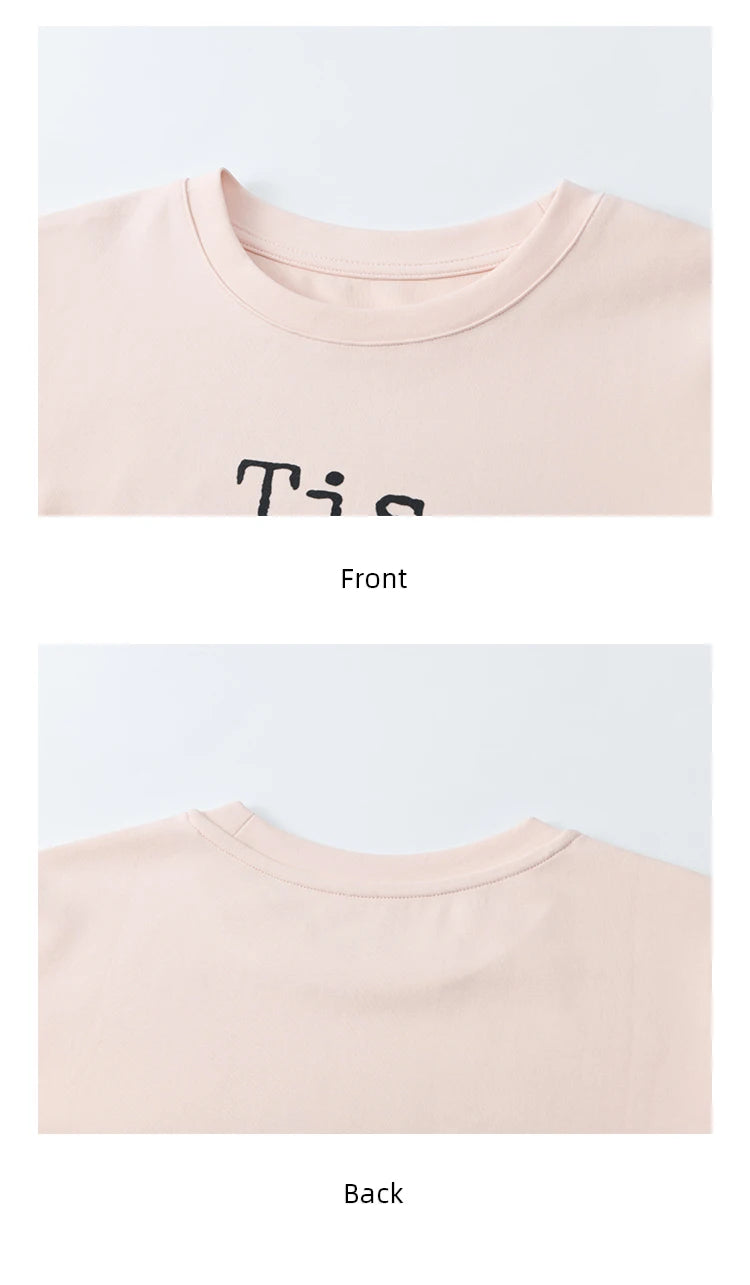Mishow Pink Letter Print Lace Trim Tee MXE32T0529