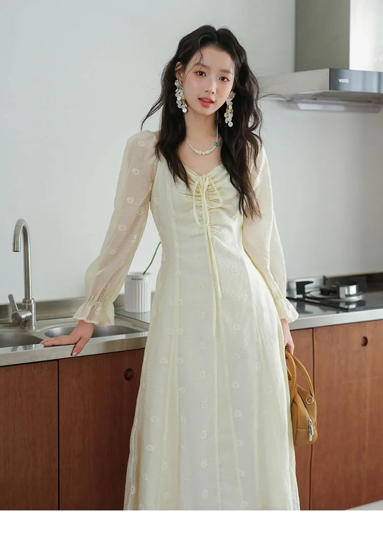 Mishow Cashew Flower Embroidered V-Neck Drawstring Dress MXE41L2387
