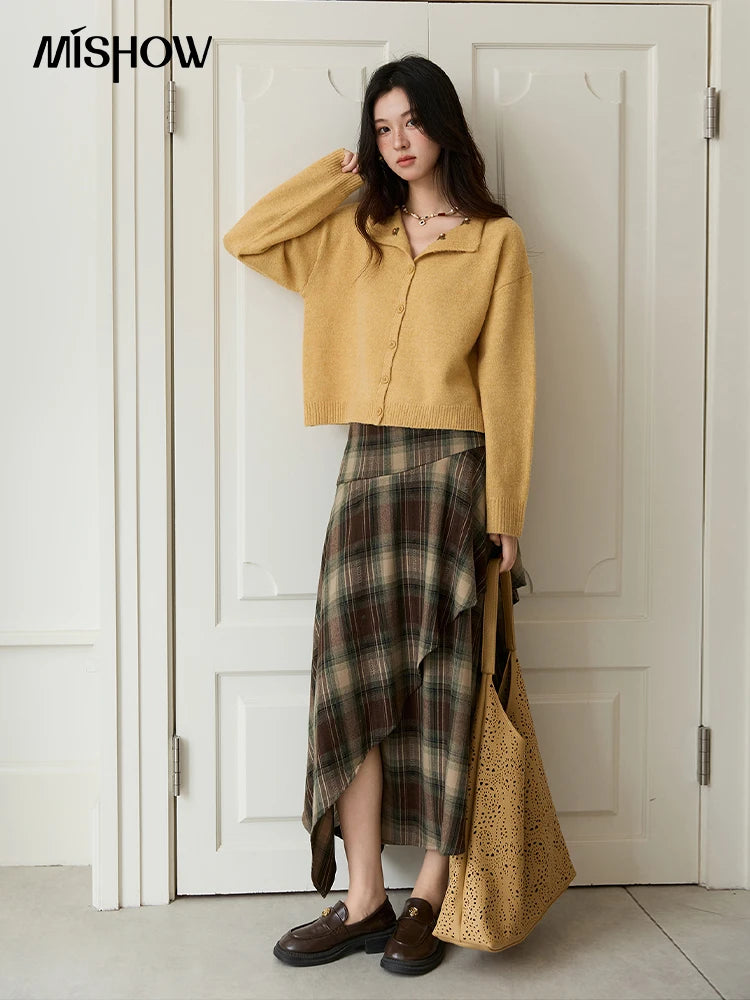 Mishow Yellow Handmade Flower Turn-Down Collar Cardigan MXE47Z2591