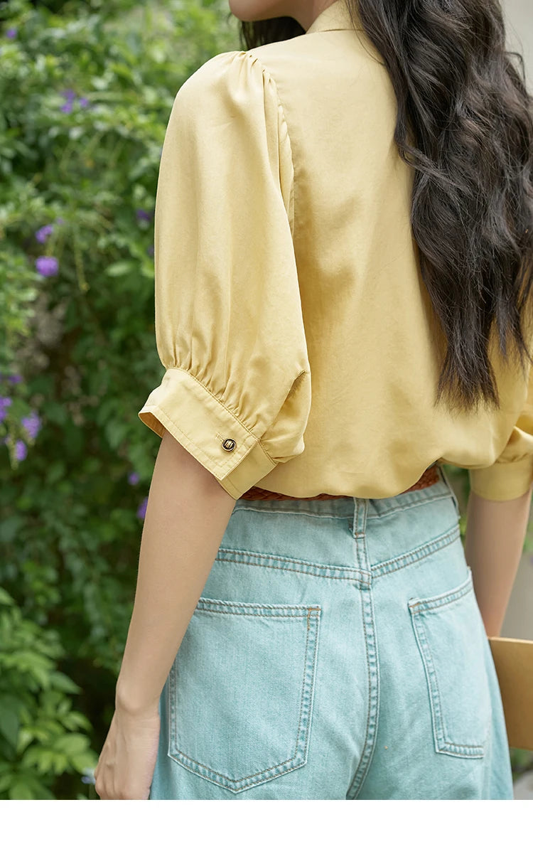 MISHOW Short Sleeve Blouse Lapel Simple Loose Fit MXD28C0247