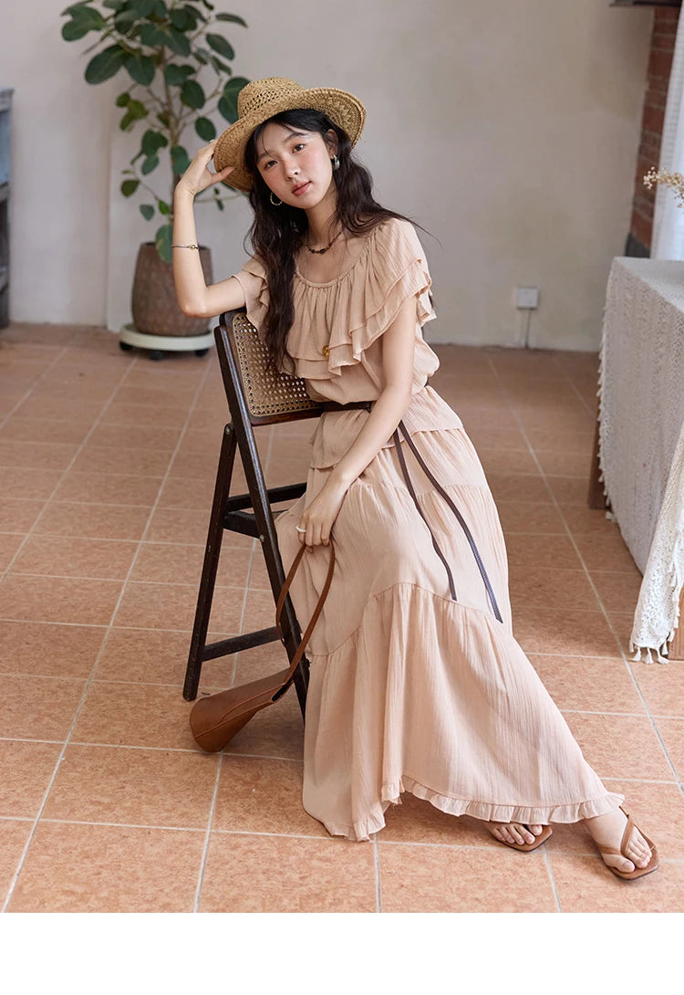 Mishow Lotus Leaf Edge Off Shoulder Top & Elastic Skirt Set MXE36T0637
