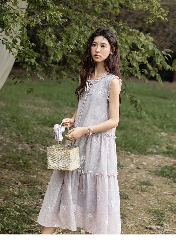 Mishow Round Neck Ruffled Sleeveless Embroidered Dress MXE33L2231