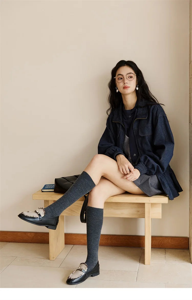 MISHOW Navy Ribbon Layered Shirt Knit Camisole Two-Piece Set MXE47T1412