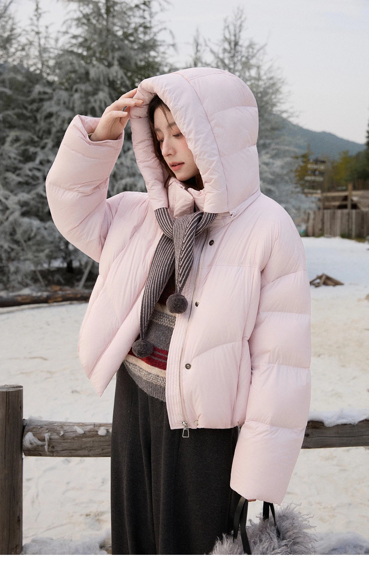 Mishow Pom-Pom Hooded Sweet Down Jacket MXE92Y0088