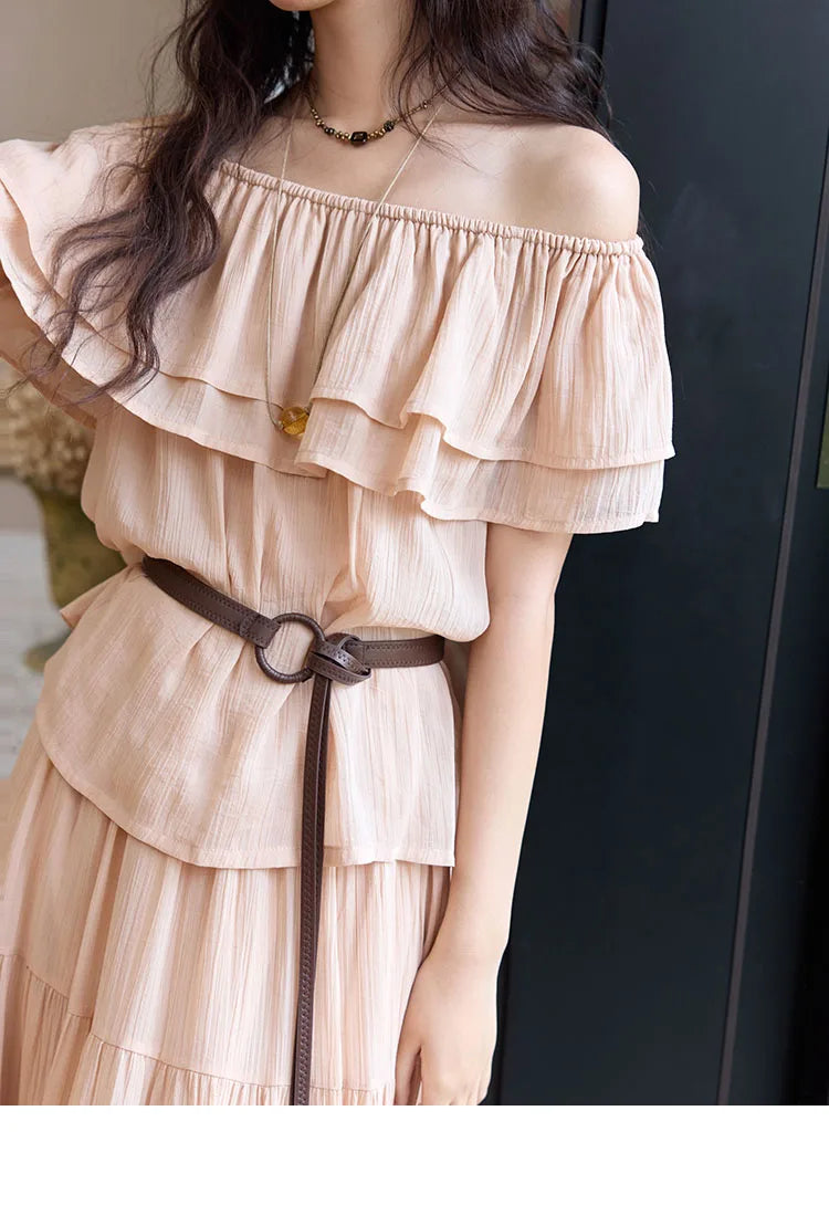 Mishow Lotus Leaf Edge Off Shoulder Top & Elastic Skirt Set MXE36T0637