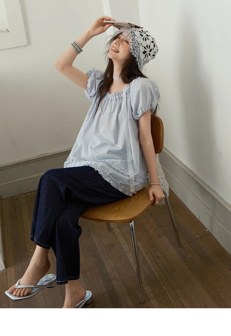 MISHOW Puff Sleeve Blouse Edible Tree Fungus Spliced MXE39X1929