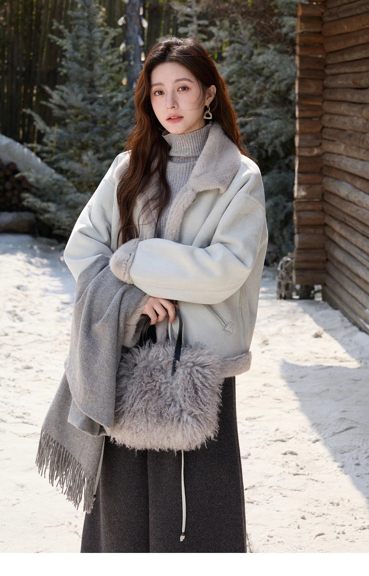 Mishow Suede Imitation Mink Fur Lace-Up Coat MXE90W0921