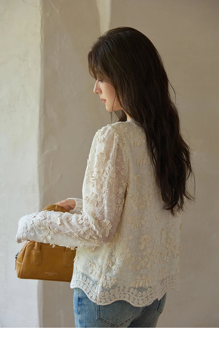MISHOW Lace Jacquard Embroidered Shirt Black Fungus Edge MXE41X1927