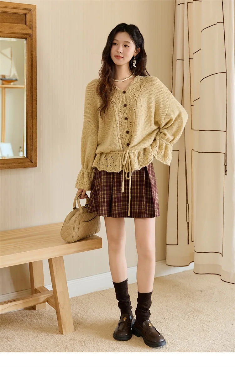 Mishow Hollow Knit V-Neck Flared Sleeve Cardigan MXE47Z2513