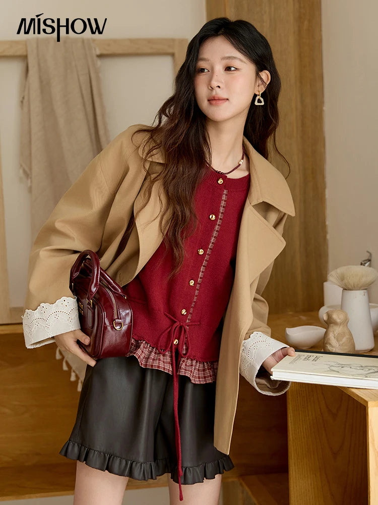Mishow Khaki Ruffled Cuff Lace Short Trench MXE45W0831