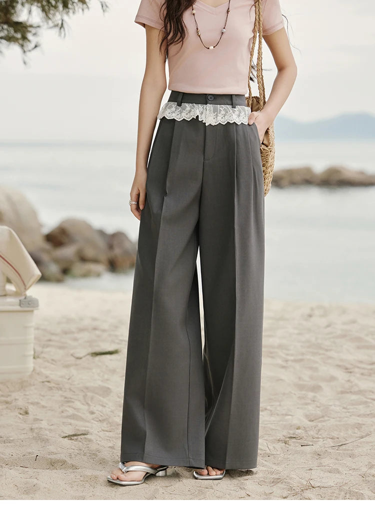 MISHOW Gray High Waist Wide Leg Pants Retro Office MXE32K0921