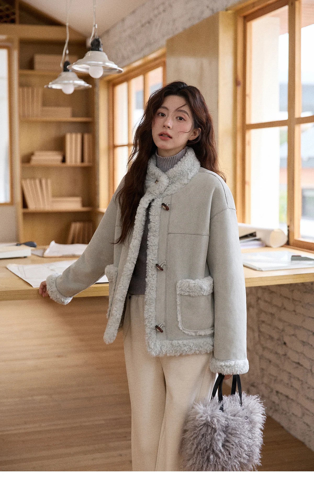 MISHOW Suede Composite Fur Jacket Stand-Up Collar Windproof MXE87W0941