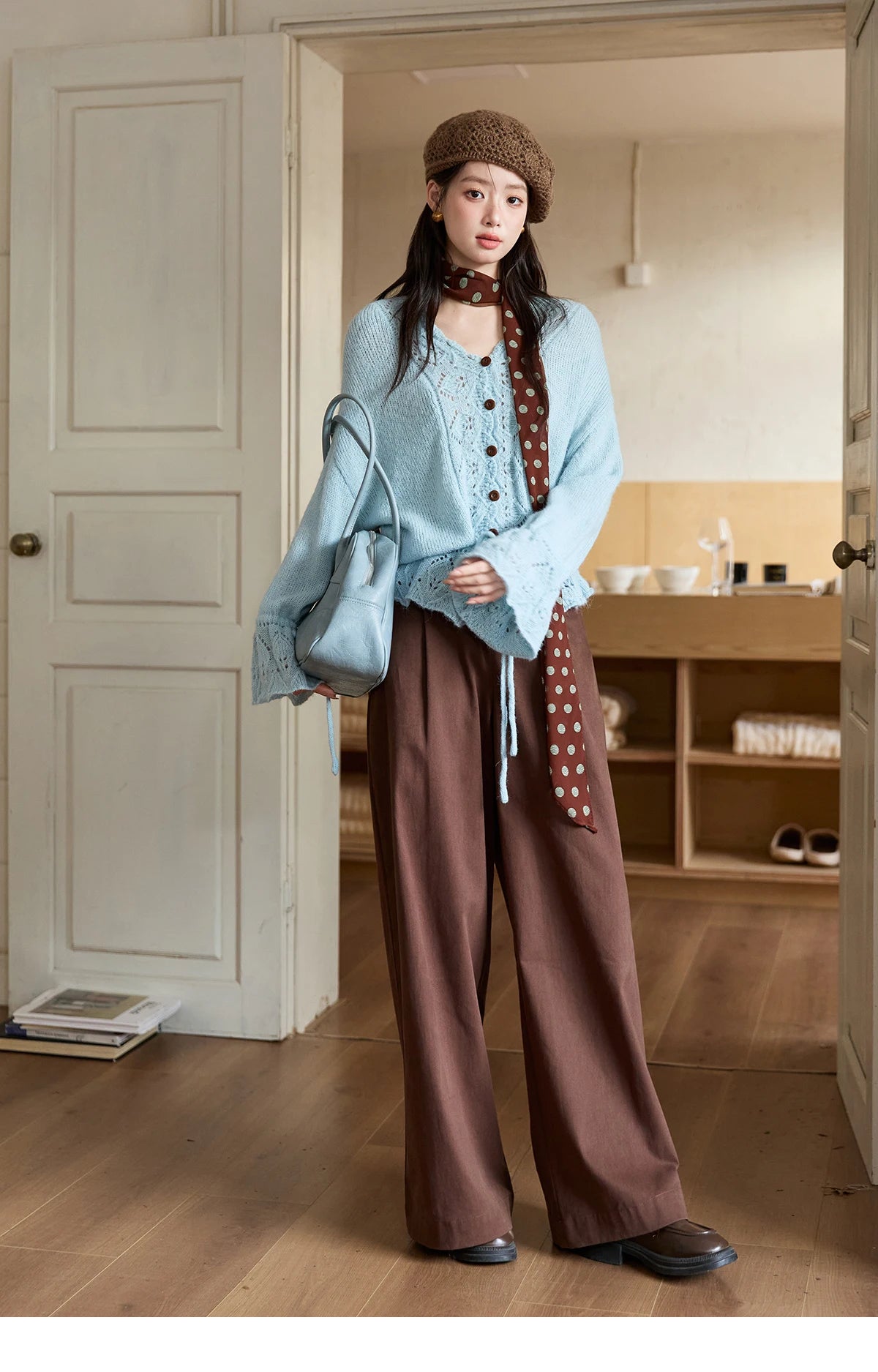 Mishow Hollow Knit V-Neck Flared Sleeve Cardigan MXE47Z2513