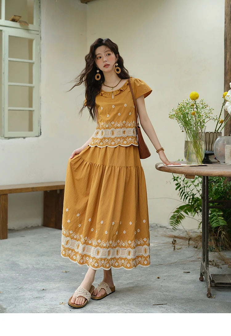 Mishow French Lace Embroidery Blouse & A-Line Skirt Set MXE39T0645