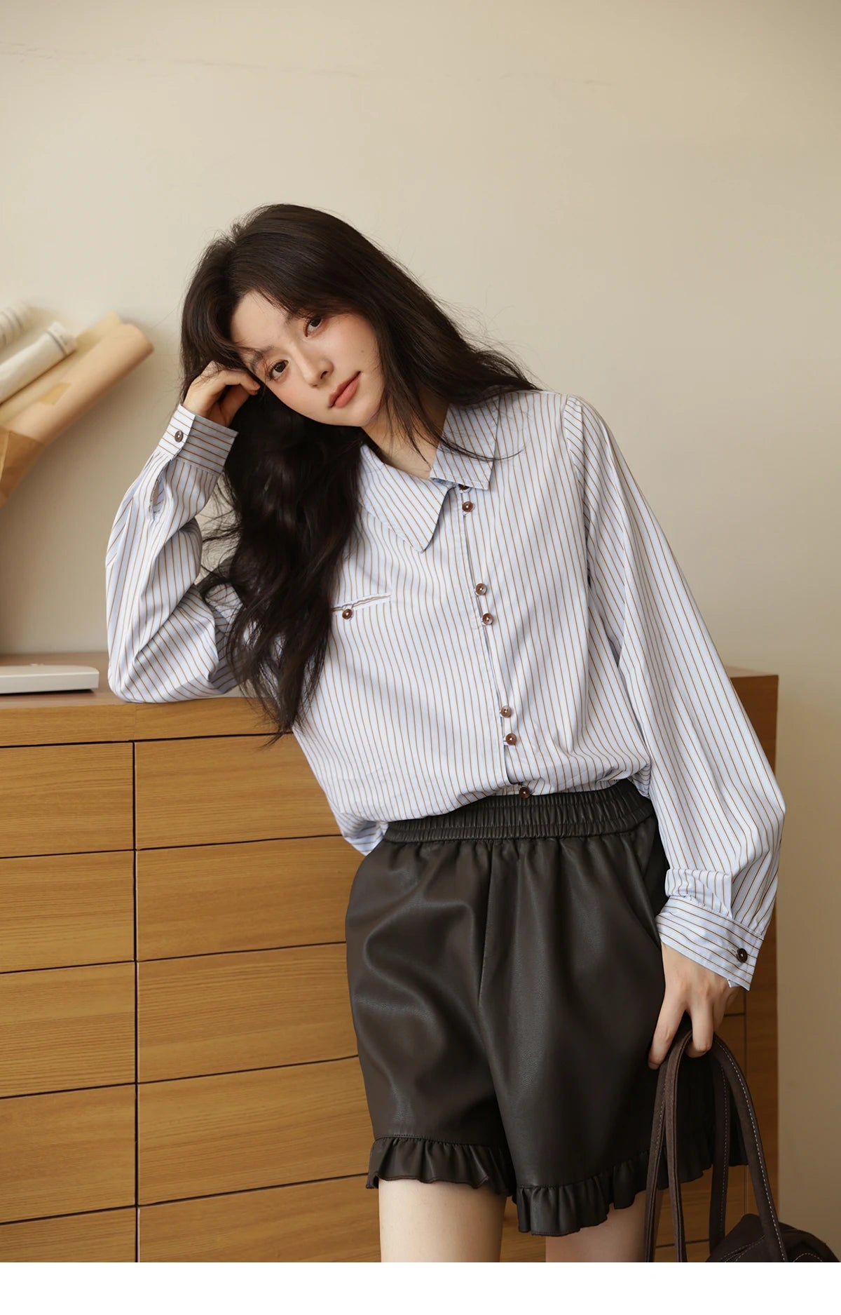 MISHOW Striped Asymmetric Shirt Vintage Loose Long Sleeve MXE42C2375