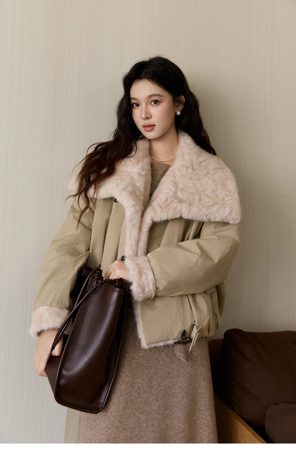 Mishow Large Lapel Fur Collar Down Jacket MXE94W1046
