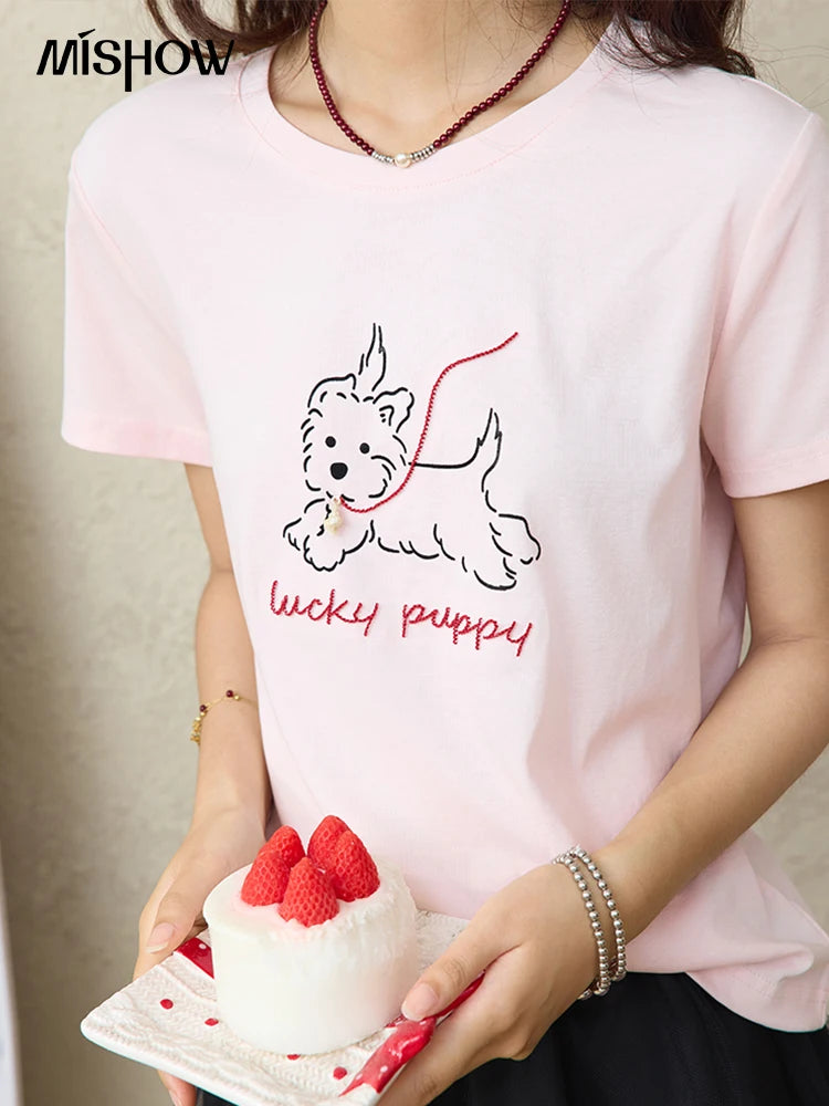 Mishow Cute Puppy Printed Short Sleeve Tee MXE36T0640