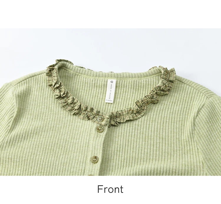 Mishow Green Plaid Lotus Leaf Sleeve Tee MXE14Z1152