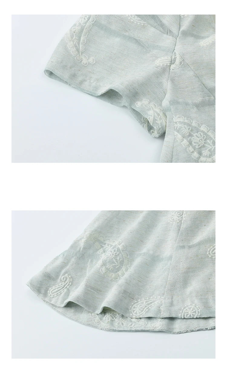 MISHOW O-Neck Print Blouse Embroidery Puff Sleeve Loose MXE34X1807