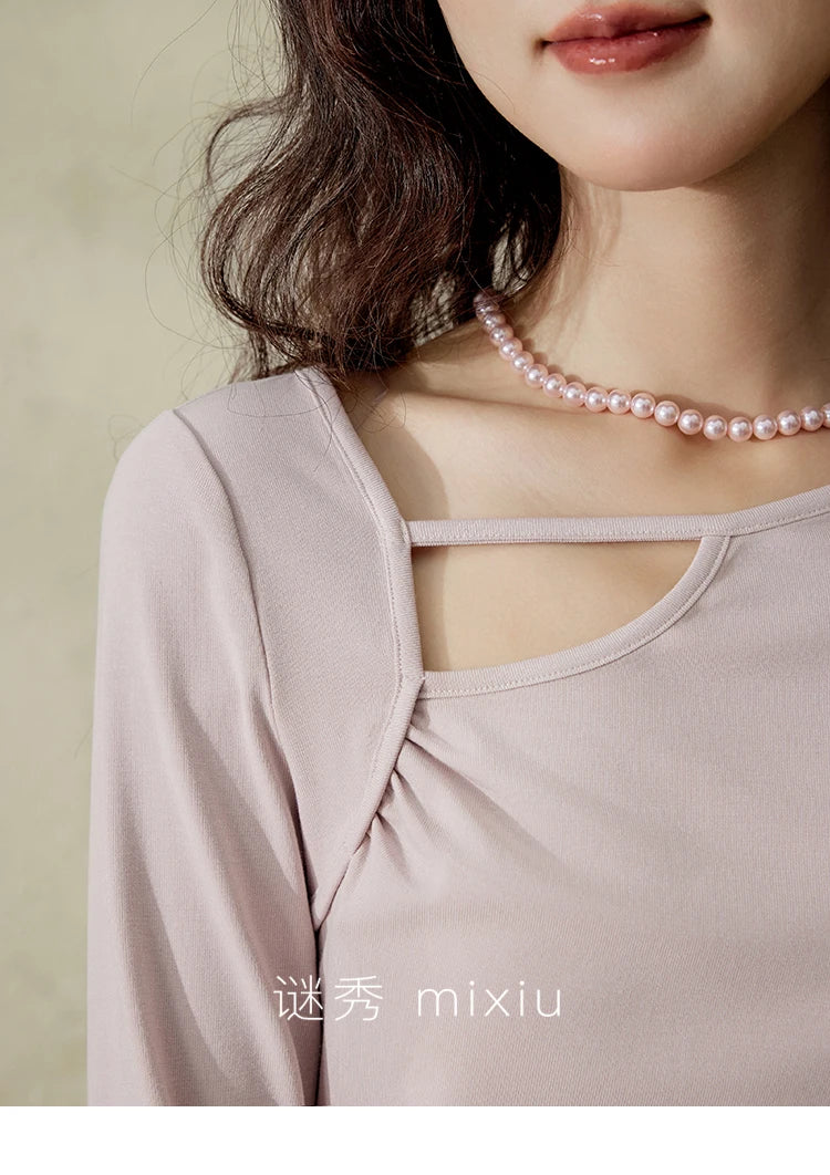 Mishow Irregular Hollow Neck Slim Solid Top MXE13Z1116