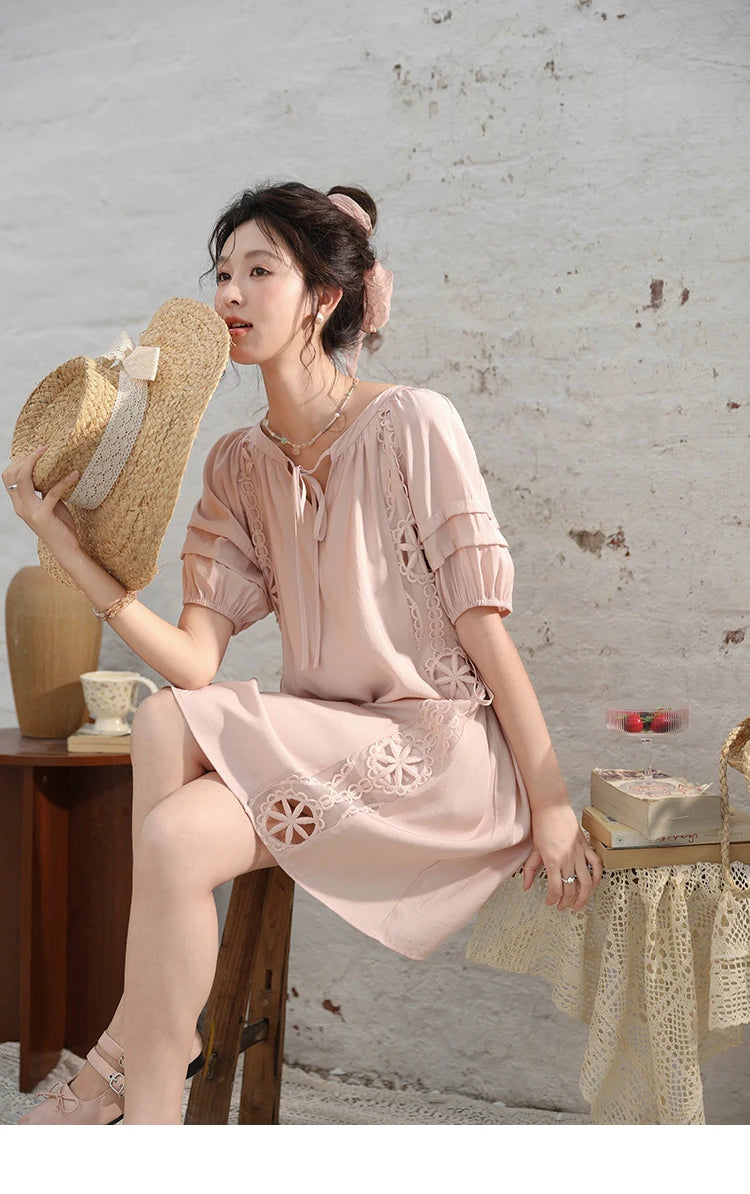 Mishow French Hollow Embroidered Lace-Up Dress MXD30L1950
