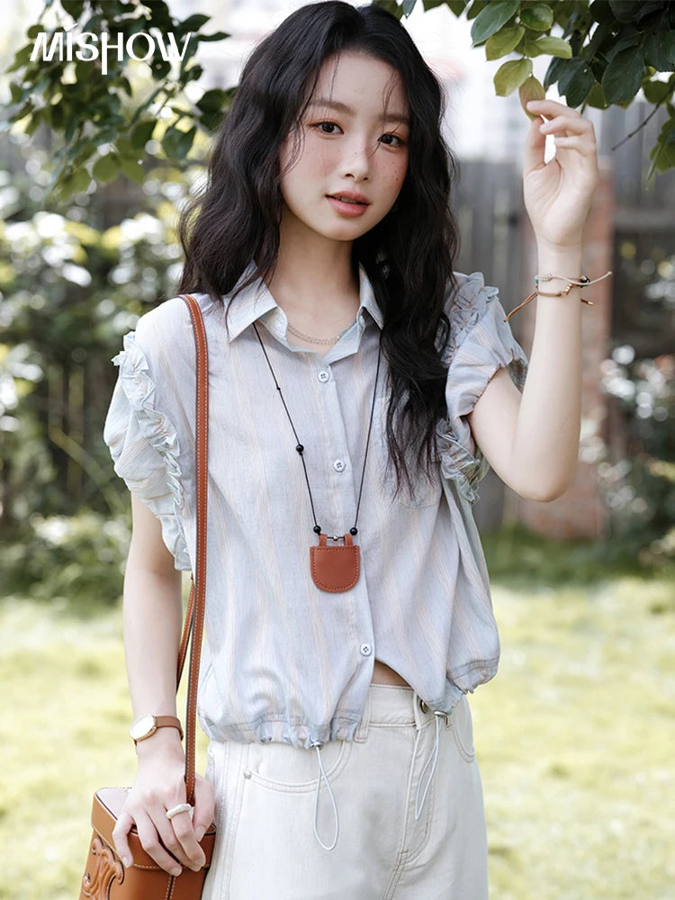 MISHOW Striped Short Sleeve Shirt Turn-Down Collar MXE38C2347