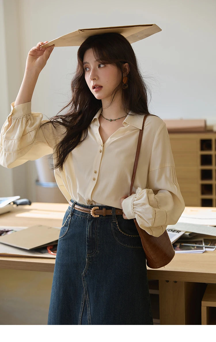 MISHOW High Waist Slim Denim Skirt Pocket Rear Hem Split MXE41B2379