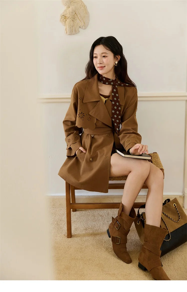 Mishow Hollow Flower Double Breasted Trench Coat MXE46W0838