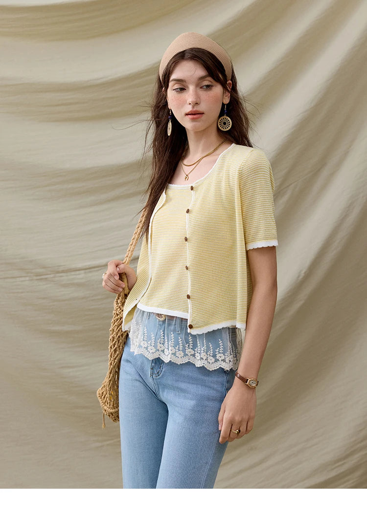 Mishow Short Sleeve Lace Cardigan & Camisole Set MXE33T0582