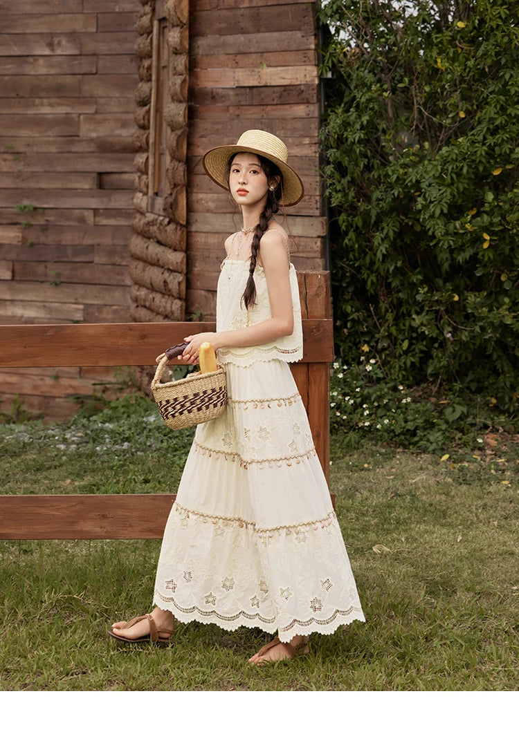 Mishow Bohemian Sleeveless Embroidery Top & Long Skirt Set MXE34T0568