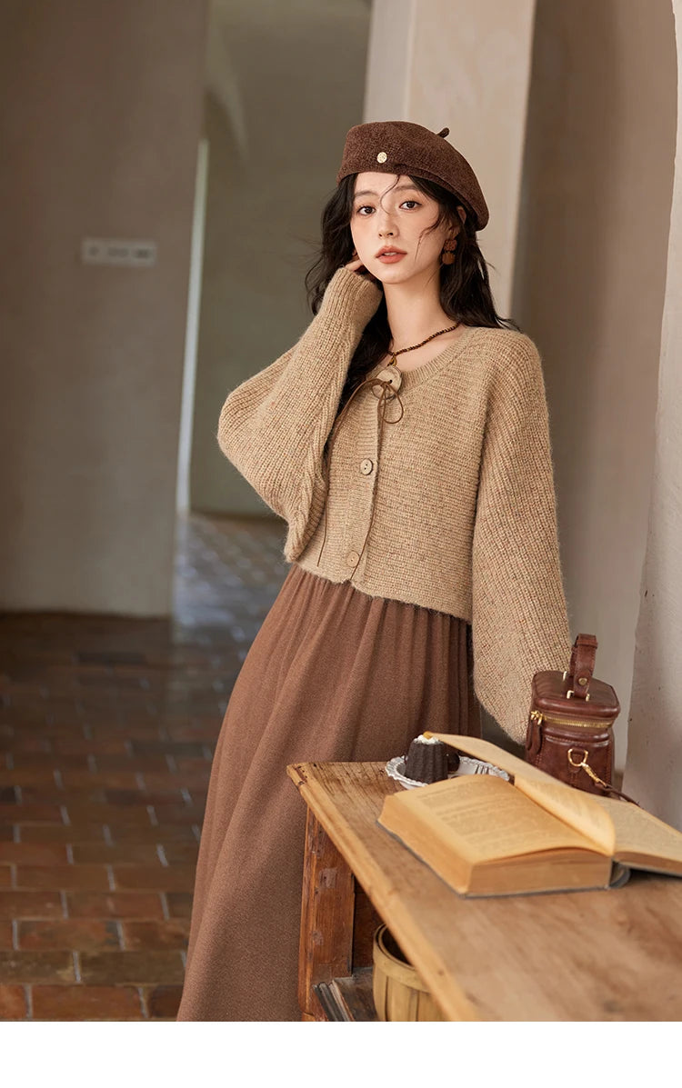 Mishow Vintage Knitted Cardigan & Strap Dress Set MXD36L2059