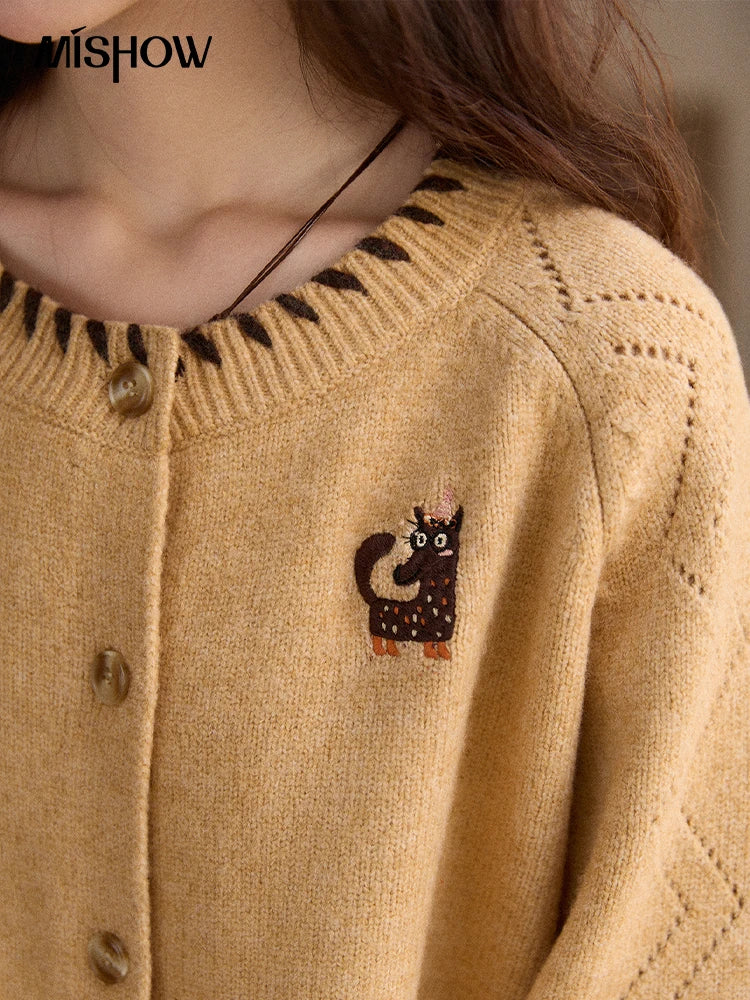 Mishow Retro Orange Little Fox Embroidered Cardigan MXE88Z2598