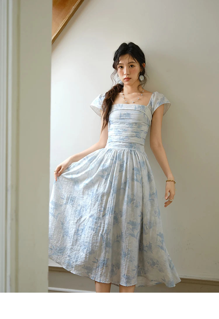 Mishow Square Neck Flying Sleeve Print Dress MXE35L2274