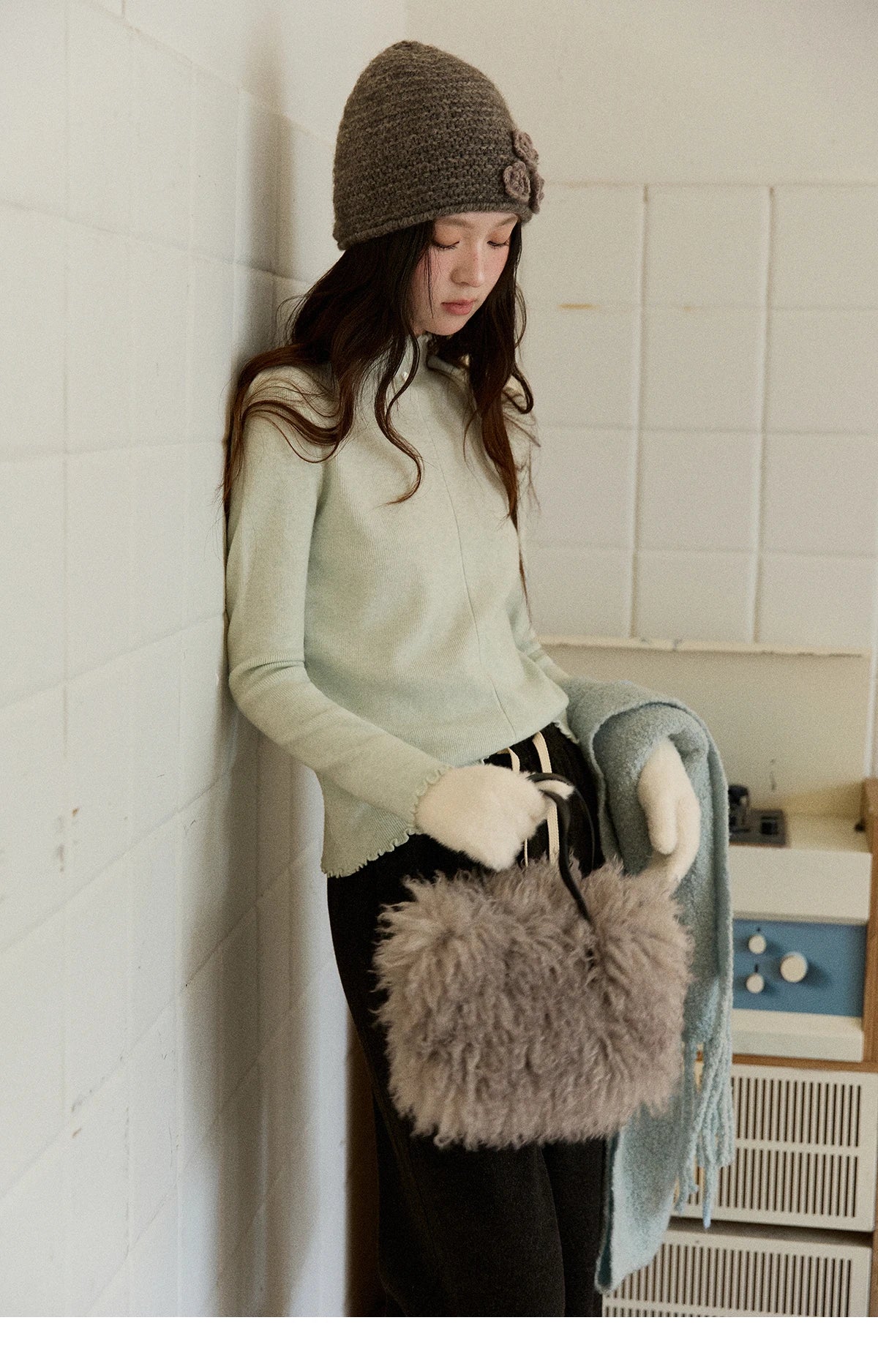 Mishow Ruffled Turtleneck Slim Knit Top MXE91Z2826