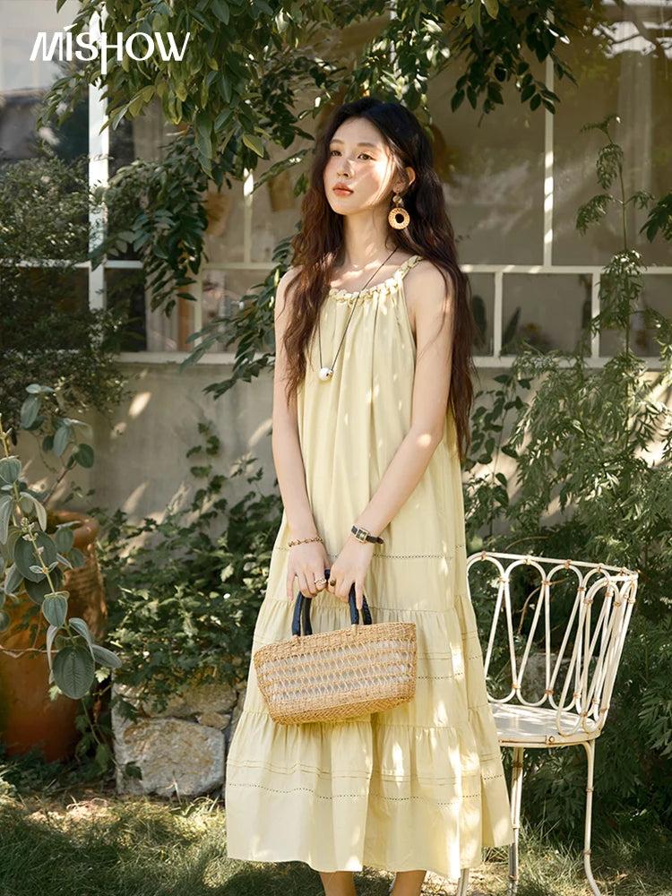 Mishow Twists Neck Strap Hollow Lace-Up Dress MXE39L2383