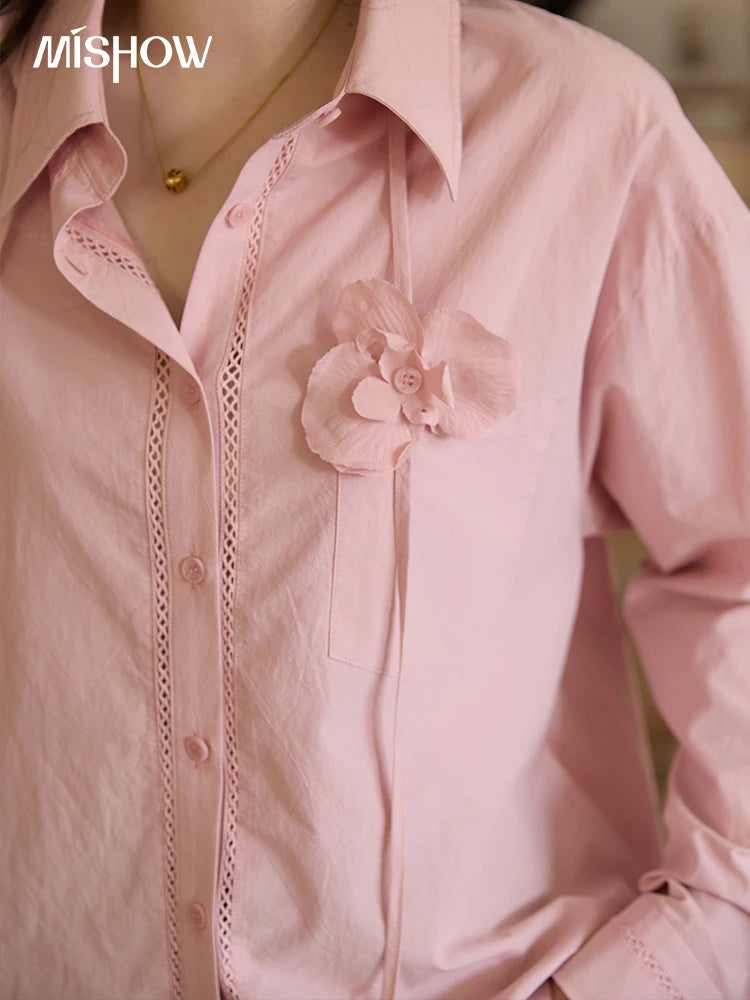 MISHOW Cotton Shirt Petal Ribbon Button Long Sleeve MXE41C2349
