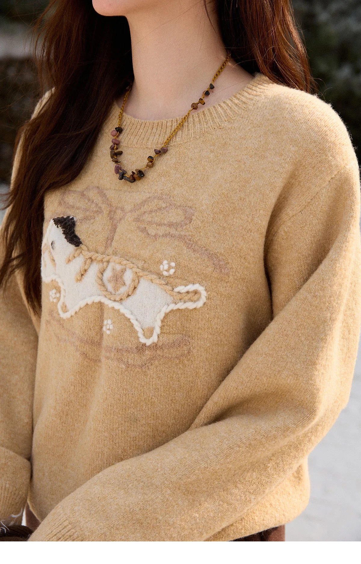 Mishow Handmade Embroidered Pony Jacquard Pullover MXE92Z2848