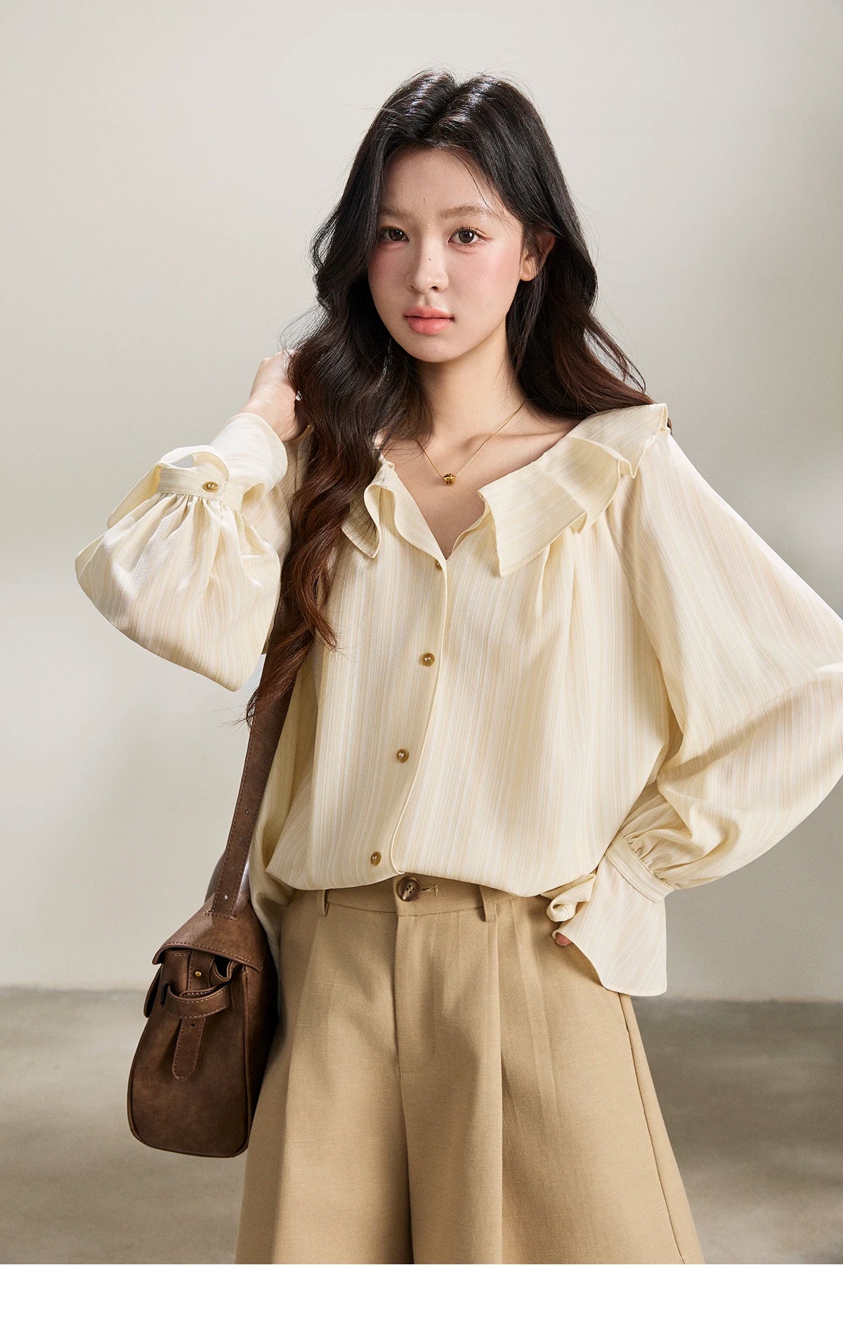 MISHOW Ruffled Collar Striped Shirt Flare Sleeve MXF13C2438