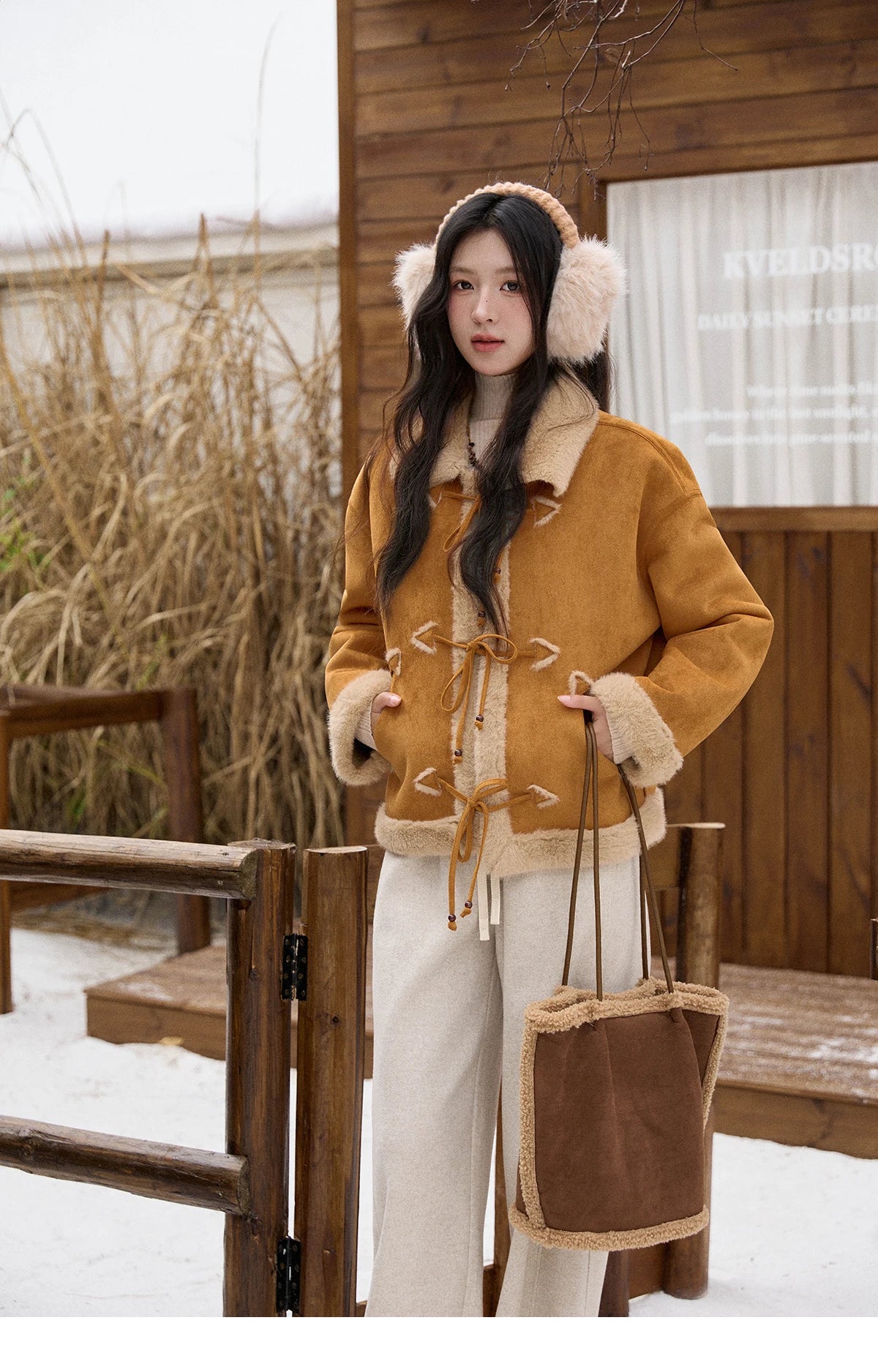 Mishow Suede Imitation Mink Fur Lace-Up Coat MXE90W0921