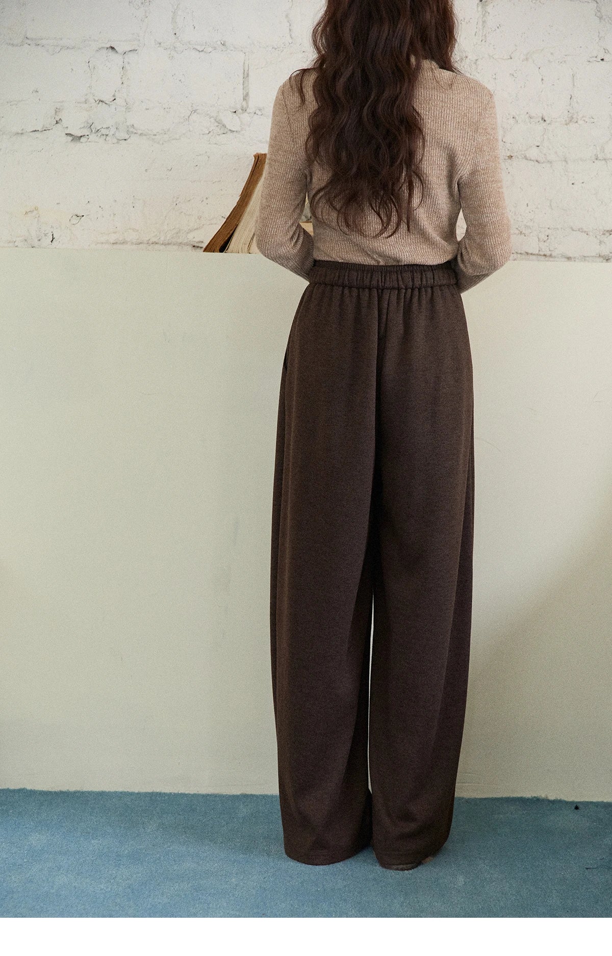 MISHOW Brown Wide-Leg Pants Thickened Drawstring Waistband MXE87K1126