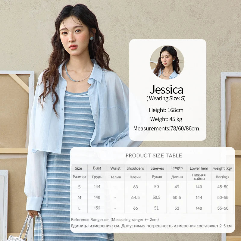 Mishow Blue Striped Camisole Dress & Lyocell Shirt Set MXE34L2285