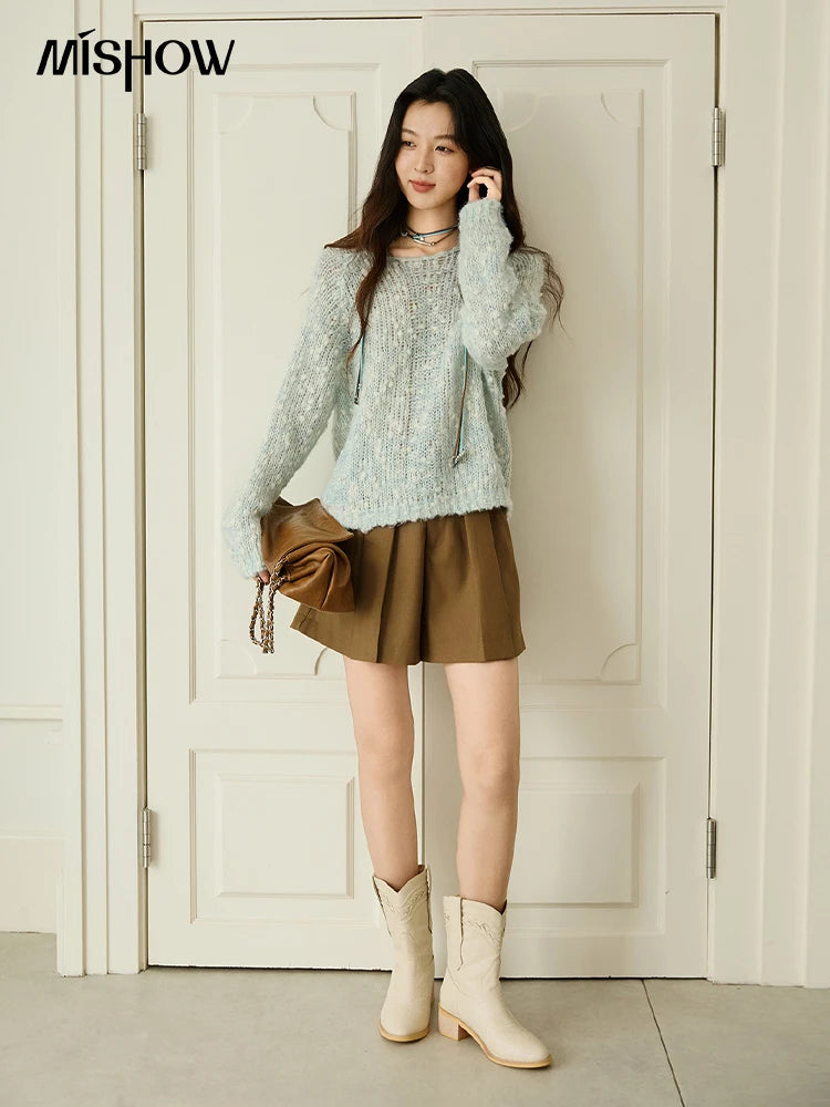 Mishow Scoop Neck Hollow Raglan Sleeve Sweater MXE46Z2565