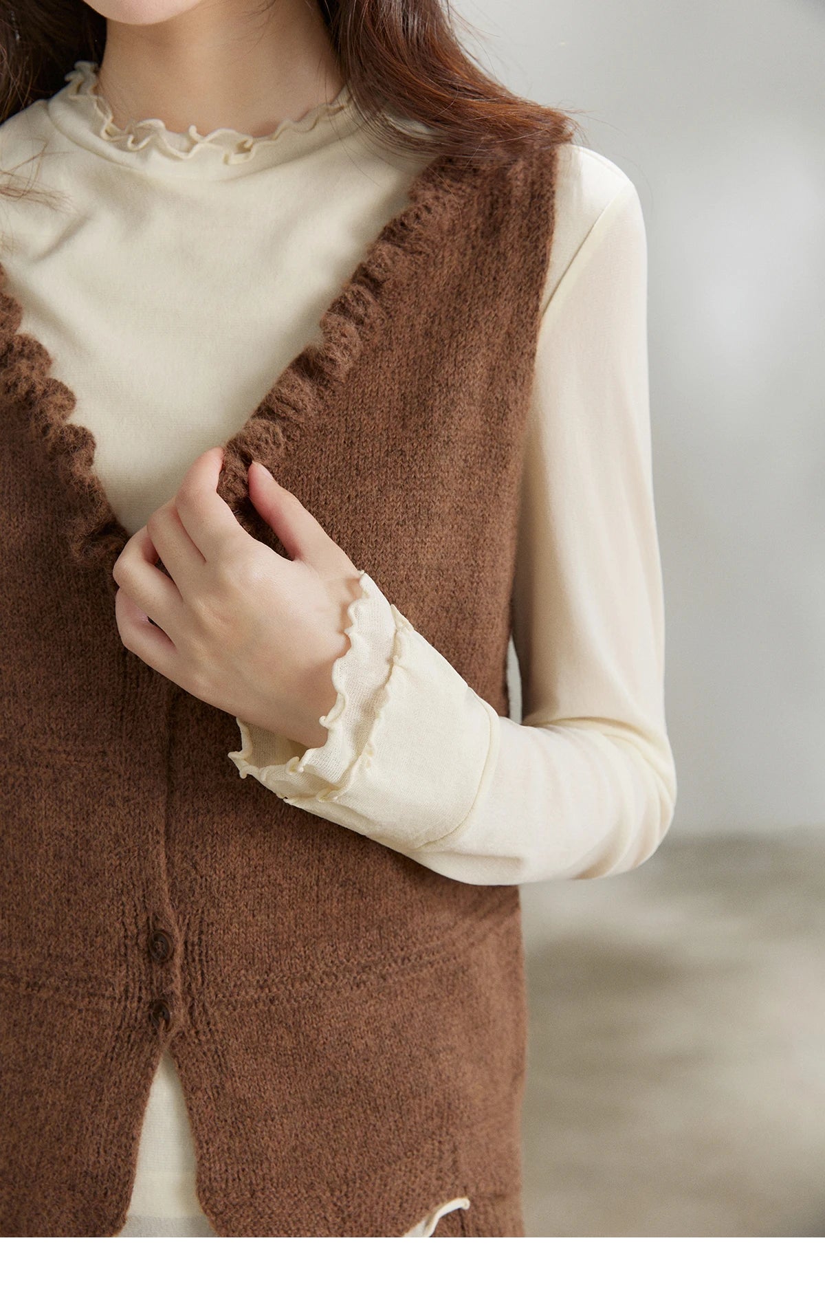 Mishow Brown Knitted Vest & Cable Knit Maxi Skirt Set MXF11T1460