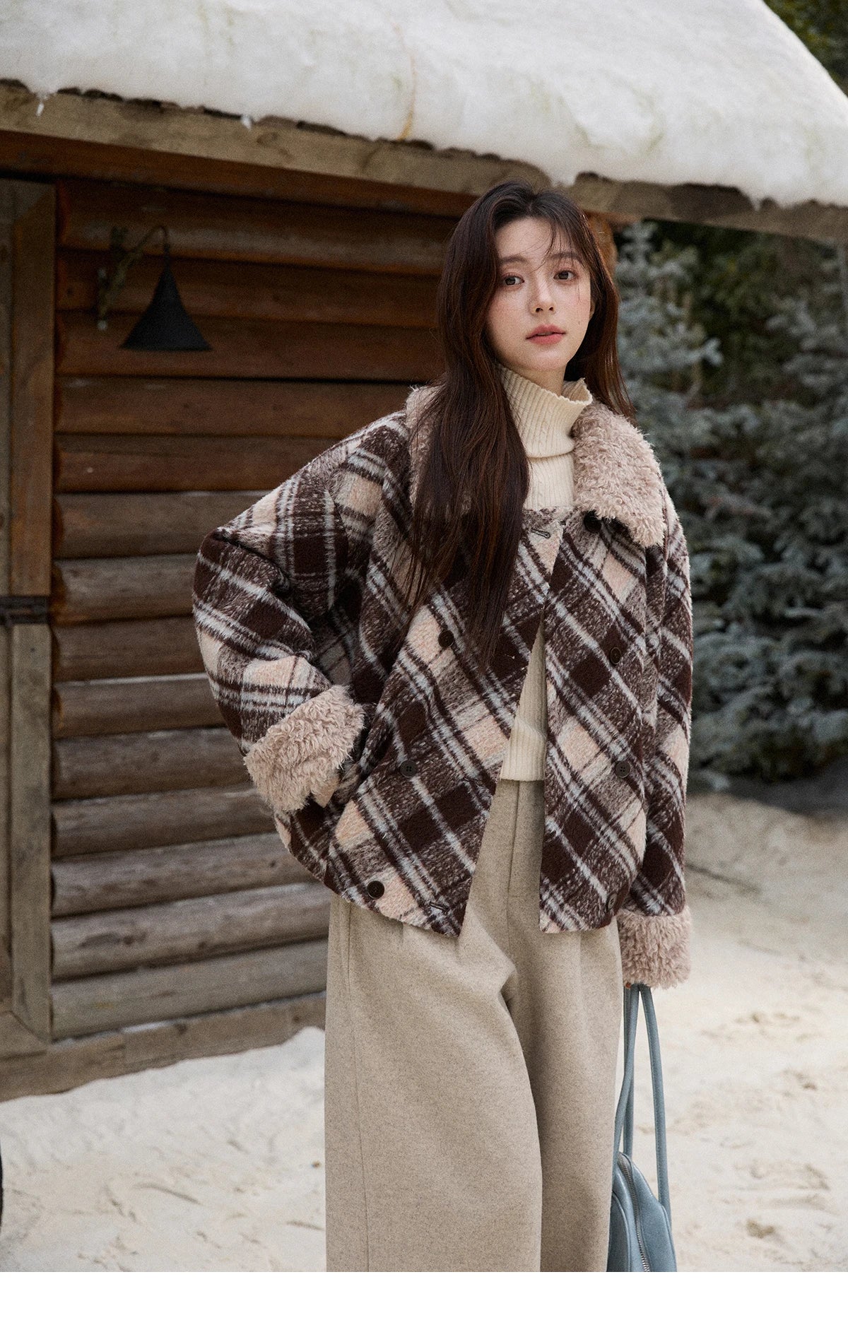 Mishow Retro Plaid Turn-Down Collar Wool Blend Jacket MXE89W0904