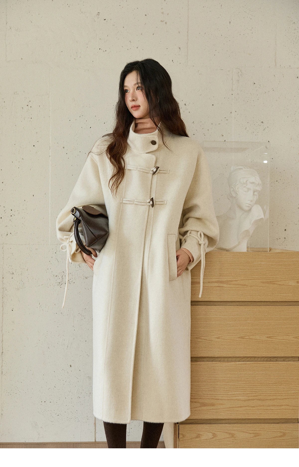 Mishow Yellow 100% Wool Double-Faced Turtleneck Coat MXE51W0902