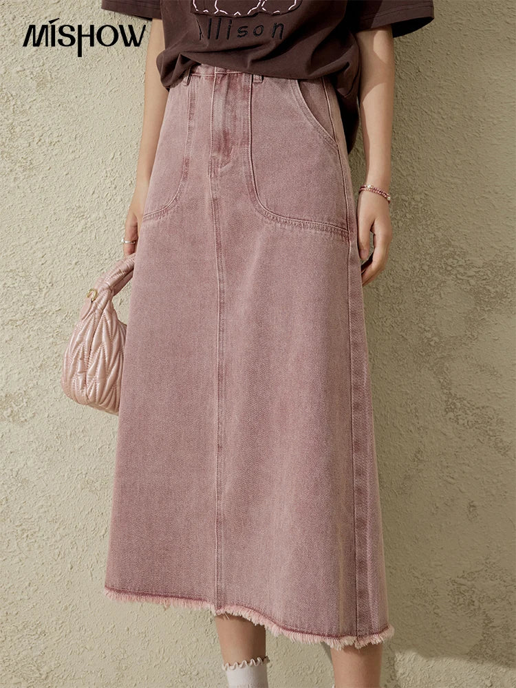 MISHOW High Waist Slim Denim Skirt Straight Pockets MXD44B0506