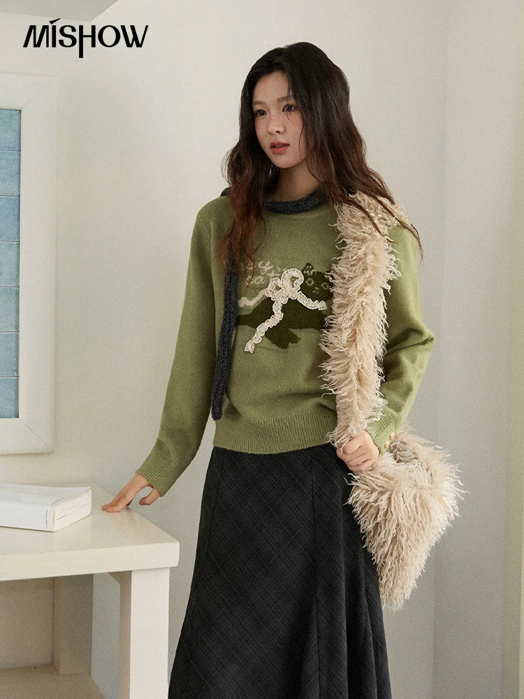Mishow Cat Jacquard Three-Dimensional Bow Pullover MXE86Z2750