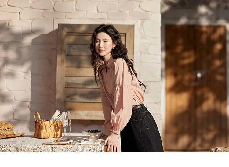 MISHOW French Polo Neck Long Sleeve Shirt Solid Casual MXE11C0388