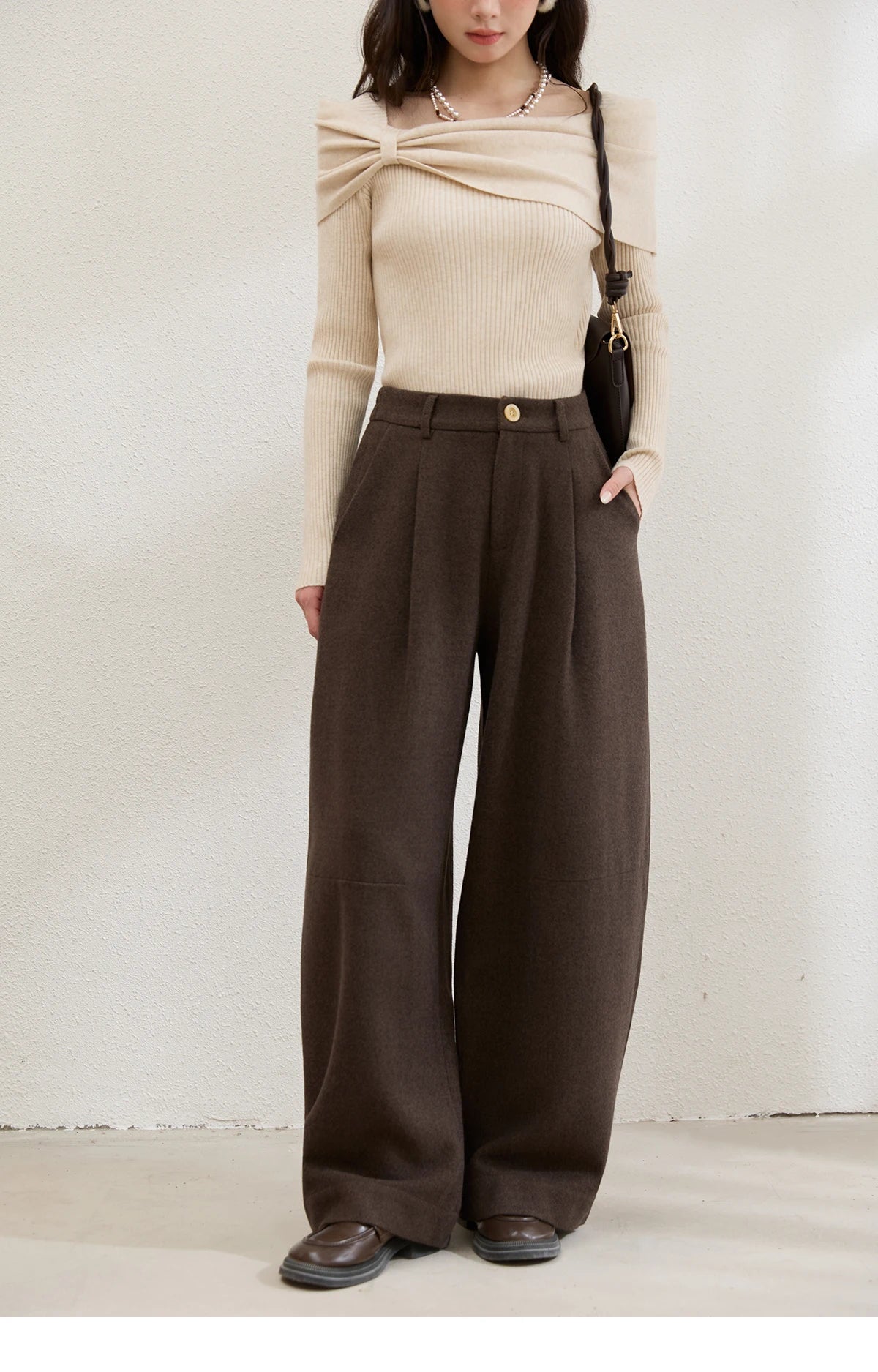 MISHOW Retro Brown Wide-Leg Pants High Waist Drape MXE88K1122